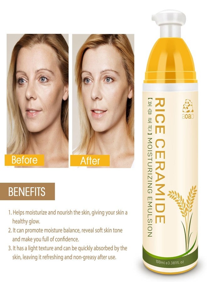 AOAO Rice Ceramide Moisturizing Cream, Vitamin E & Hyaluronic Acid Infused for Deep Hydration, Brightening & Firming, Lightweight, Fast-absorbing Formula for All Skin Types, Hygienic Pump, 3.38fl.oz - Image 2